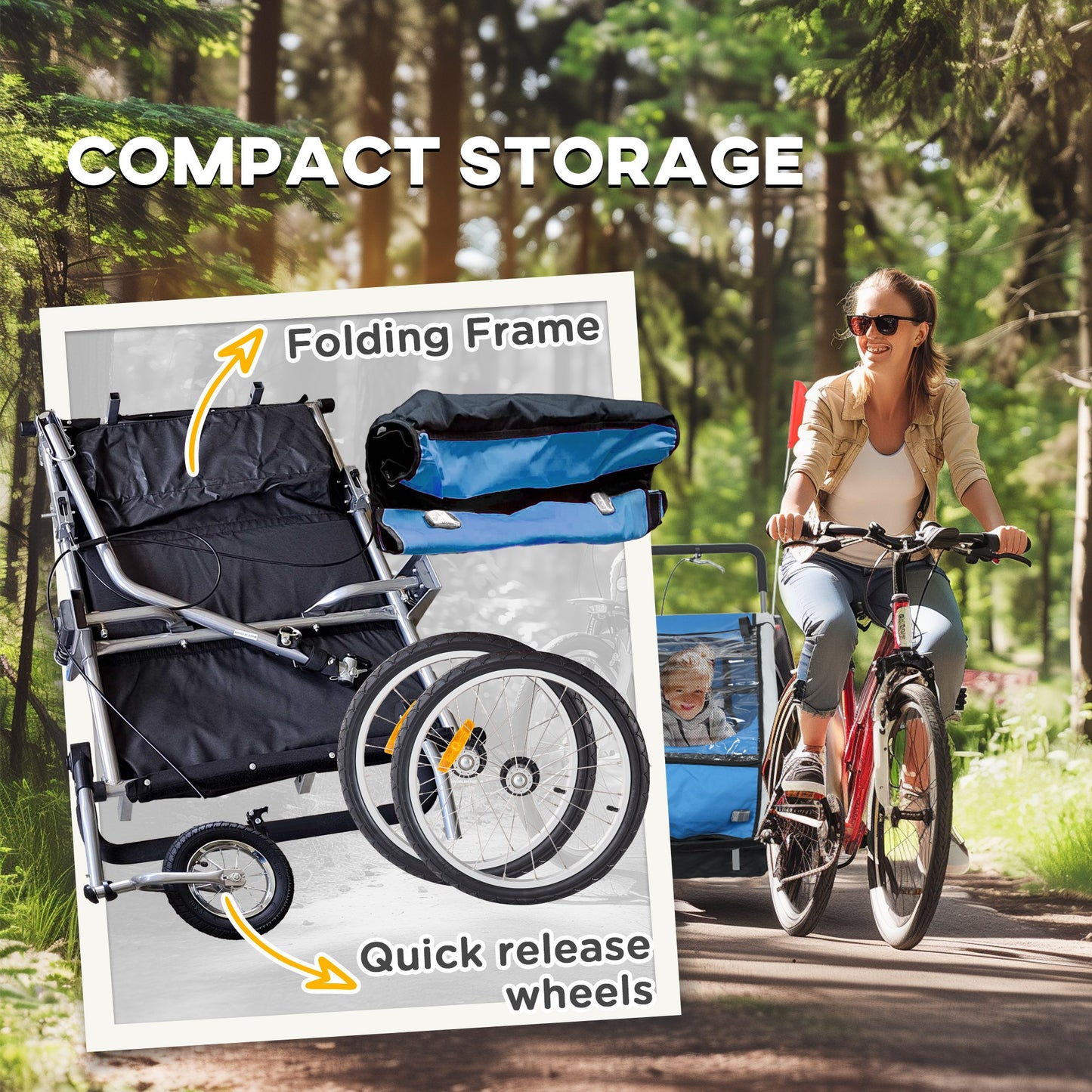 2 Seat Bike Trailer with 5 Point Harness