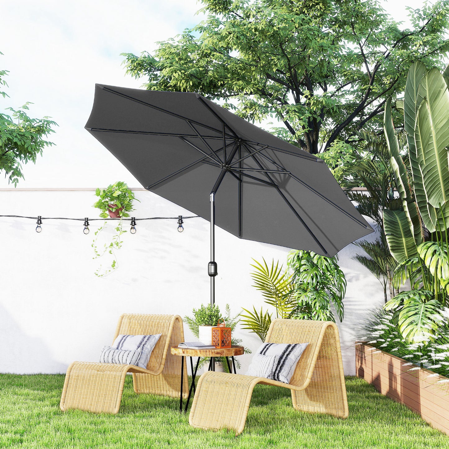 3(m) Tilting Parasol Garden Umbrellas, Outdoor Sun Shade with 8 Ribs