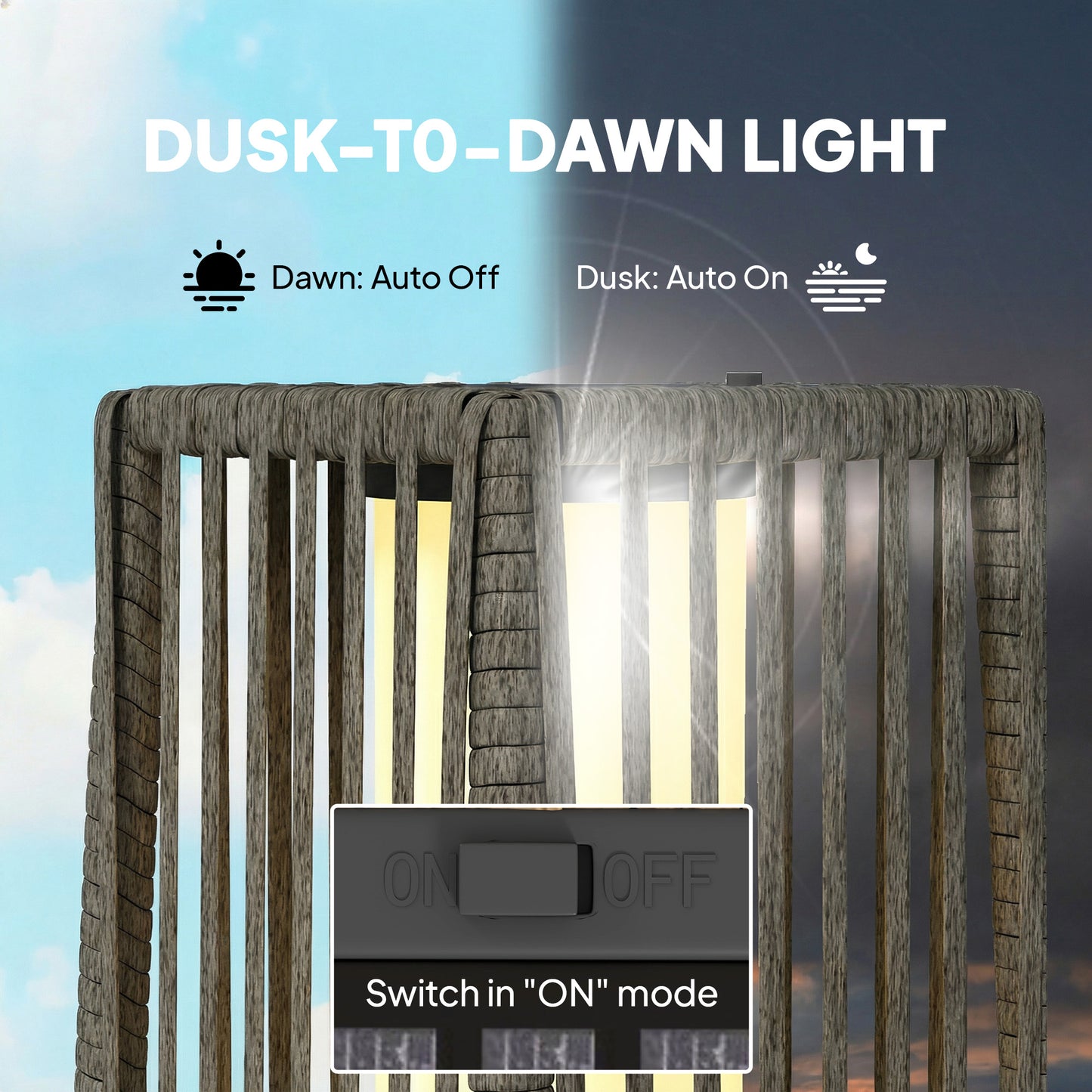 Solar Rattan Floor Lamp, Outdoor Garden Lantern