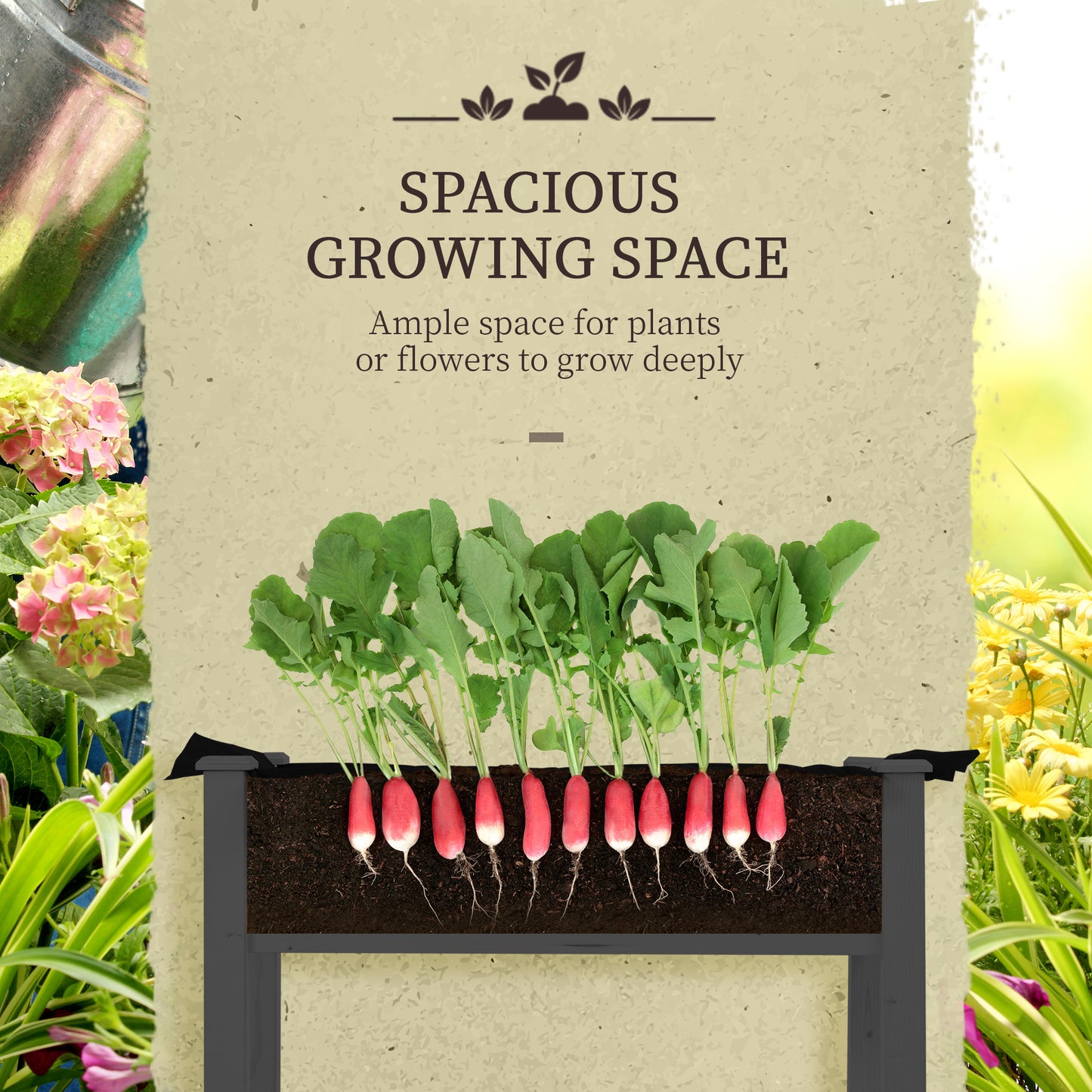 Raised Garden Bed Outdoor Elevated Wood Planter Box w/ PE Cover