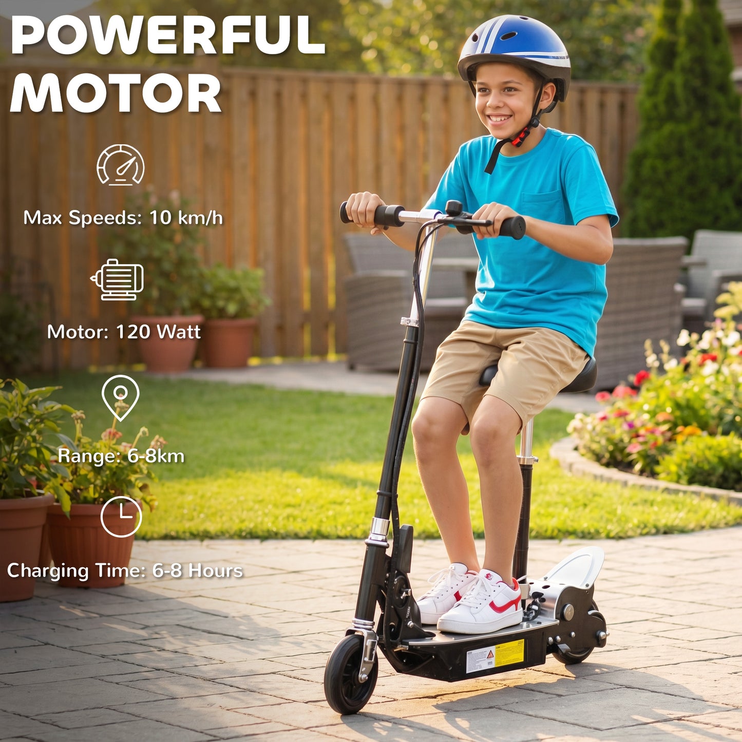 Foldable Powered Scooter with Adjustable Seat, Brake