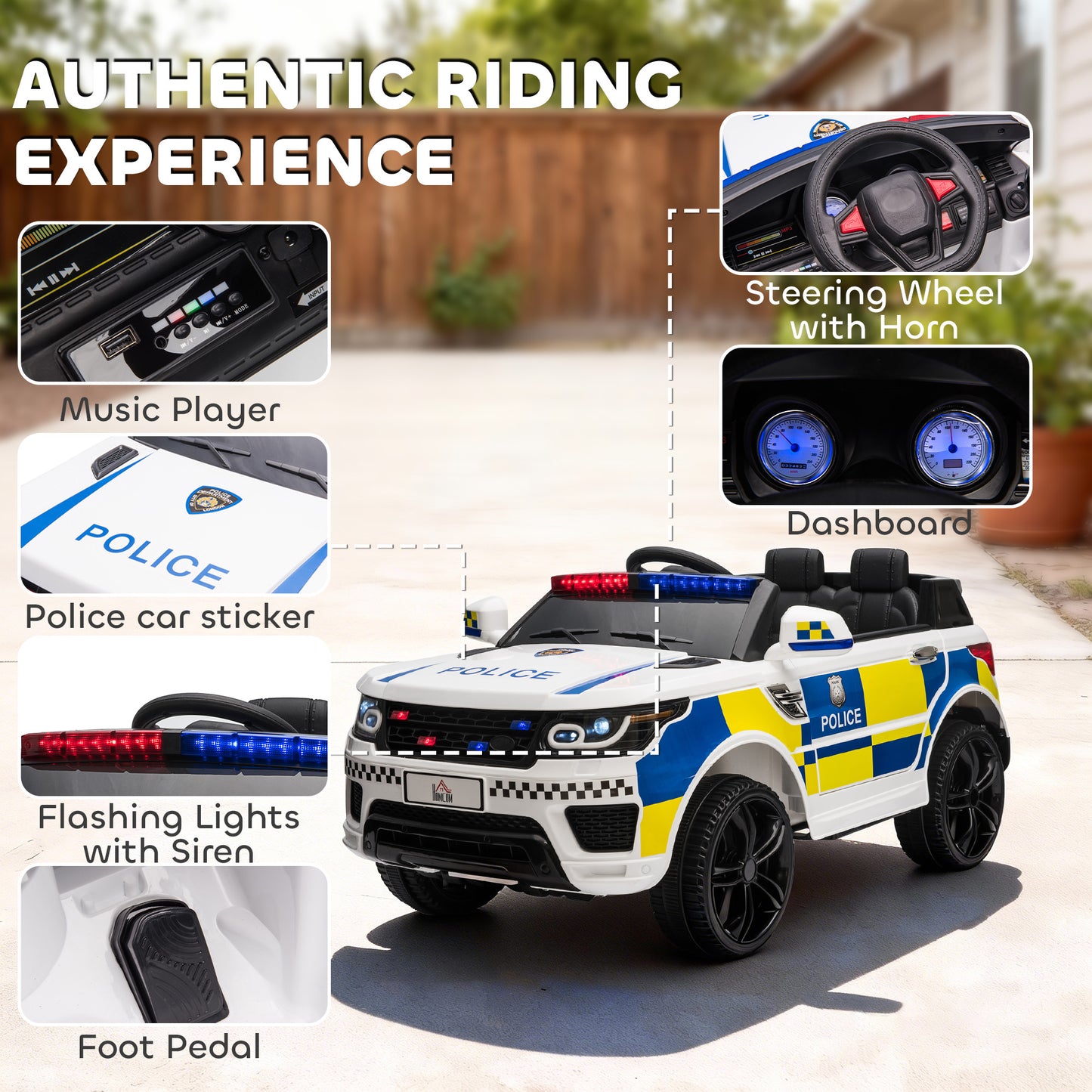 Ride on Police Kids Car 12V Electric Car for 3-6 Years