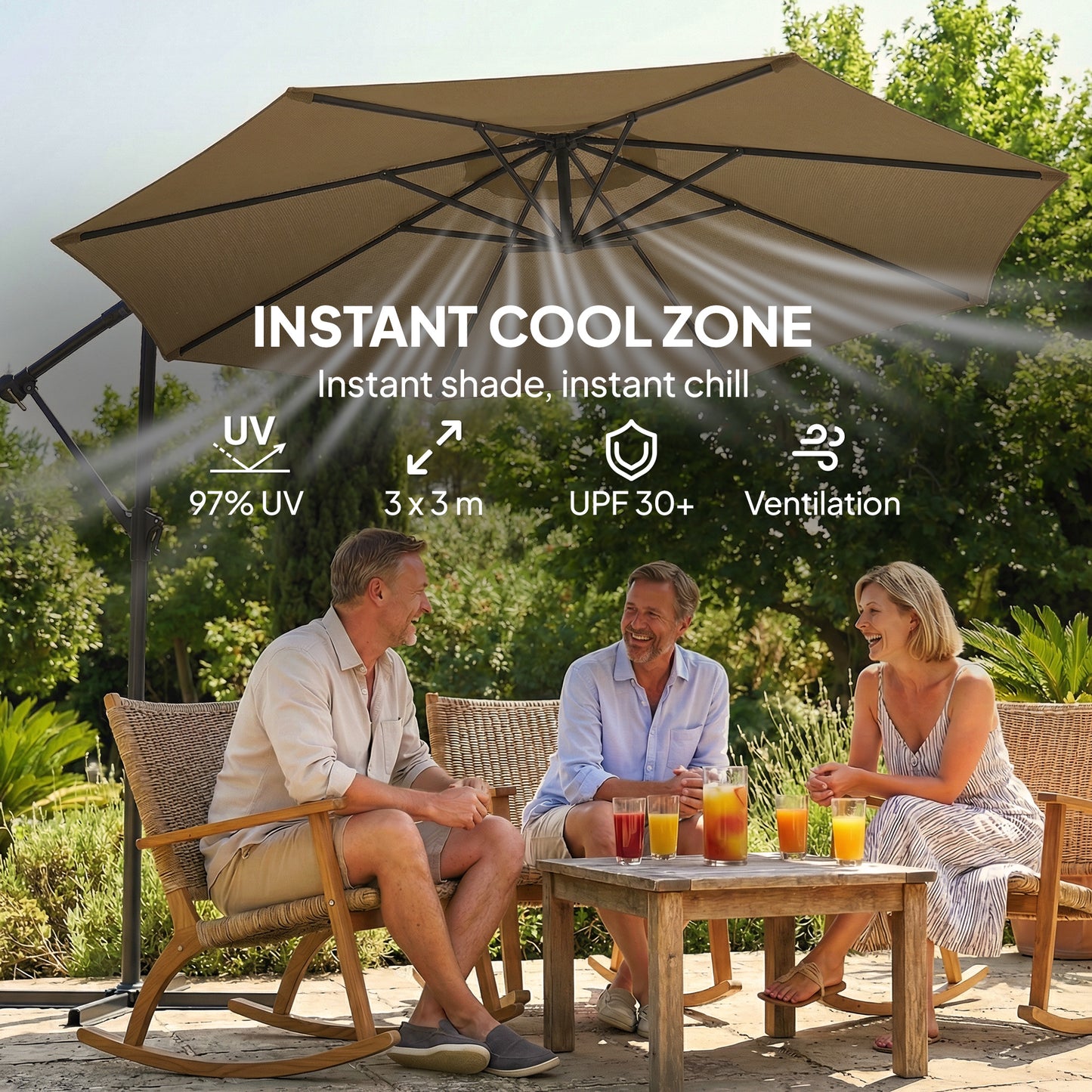 3 m Garden Cantilever Parasol with Cover