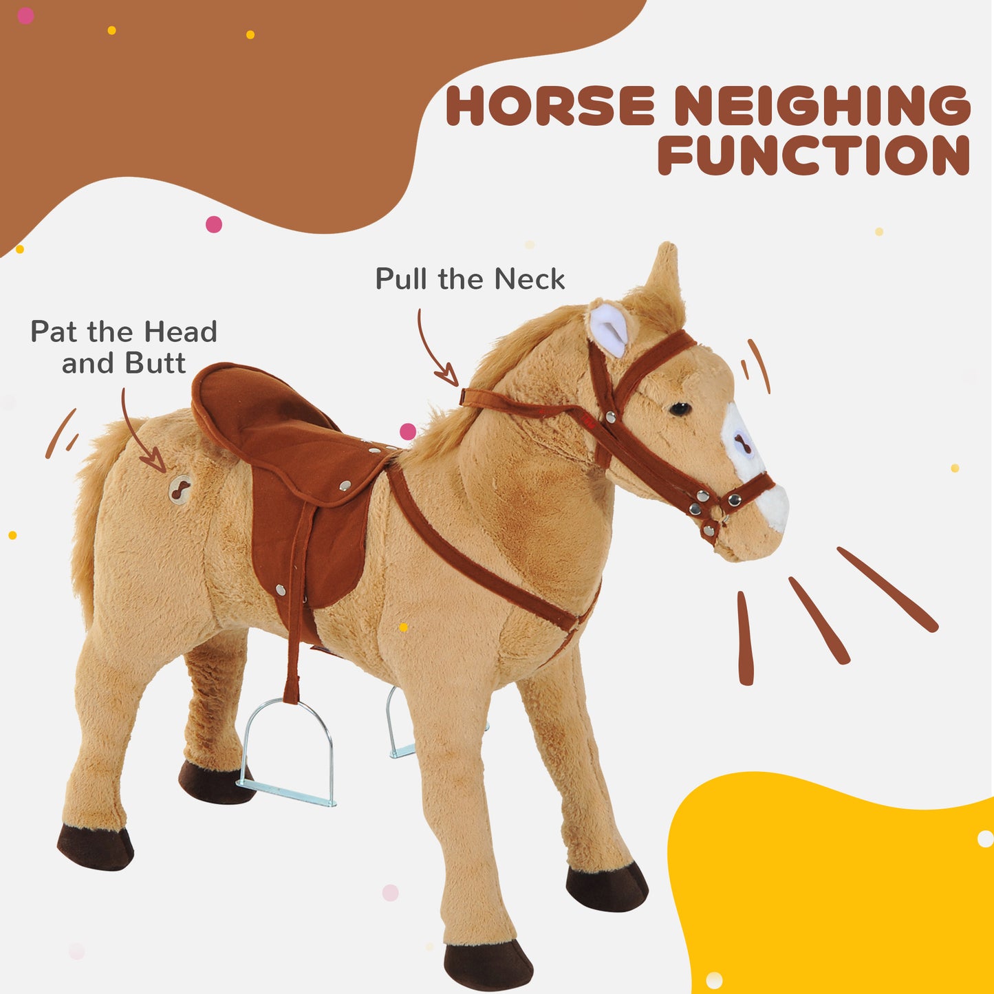 Kids Ride On Standing Horse Cuddly Toy Children Plush Soft Pony