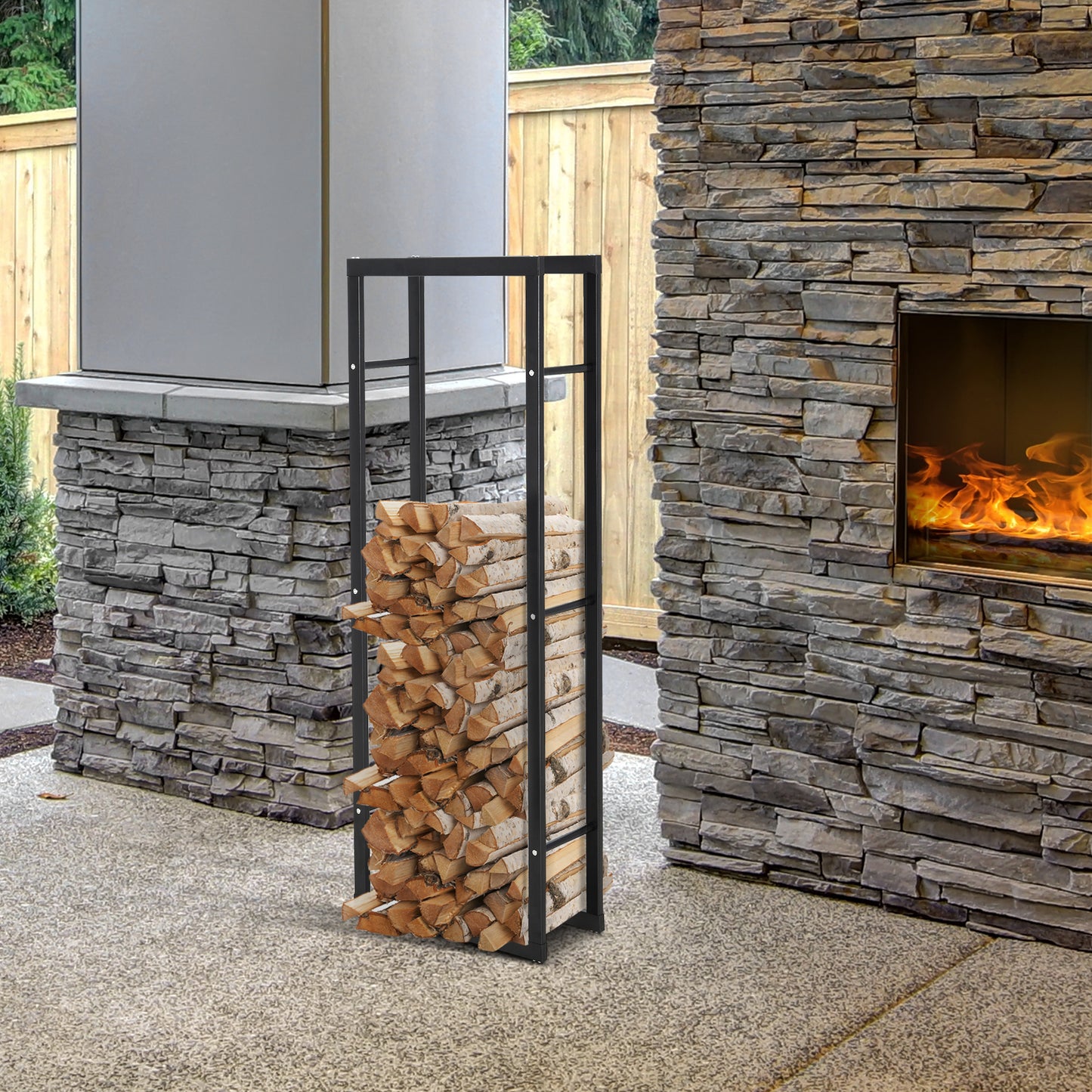 Metal Firewood Log Holder Tall Firewood Rack Indoor Outdoor (3)