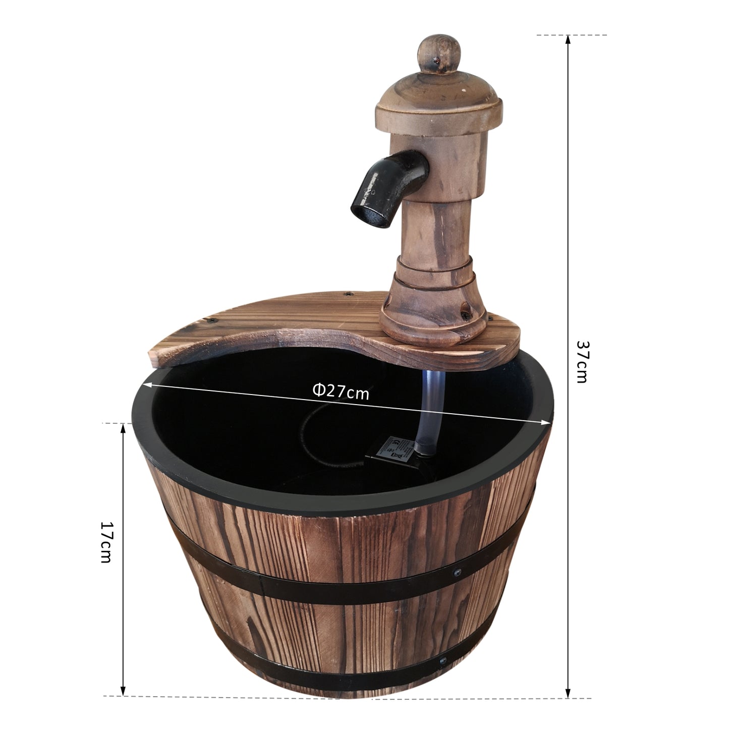 Wood Barrel Patio Water Fountain Garden Decorative Ornament Water