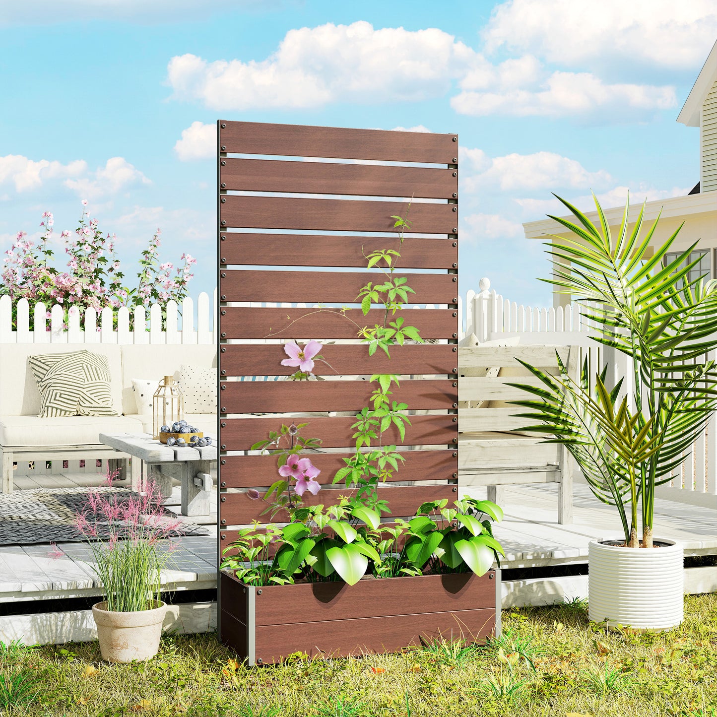 Raised Bed for Garden, Planter with Trellis for Climbing Plants
