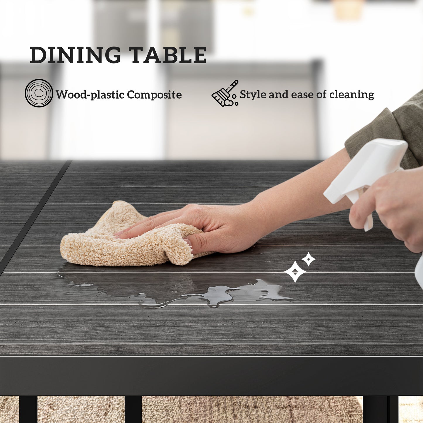 Seven-Piece Garden Dining Set, with Plastic Wood-Top Table