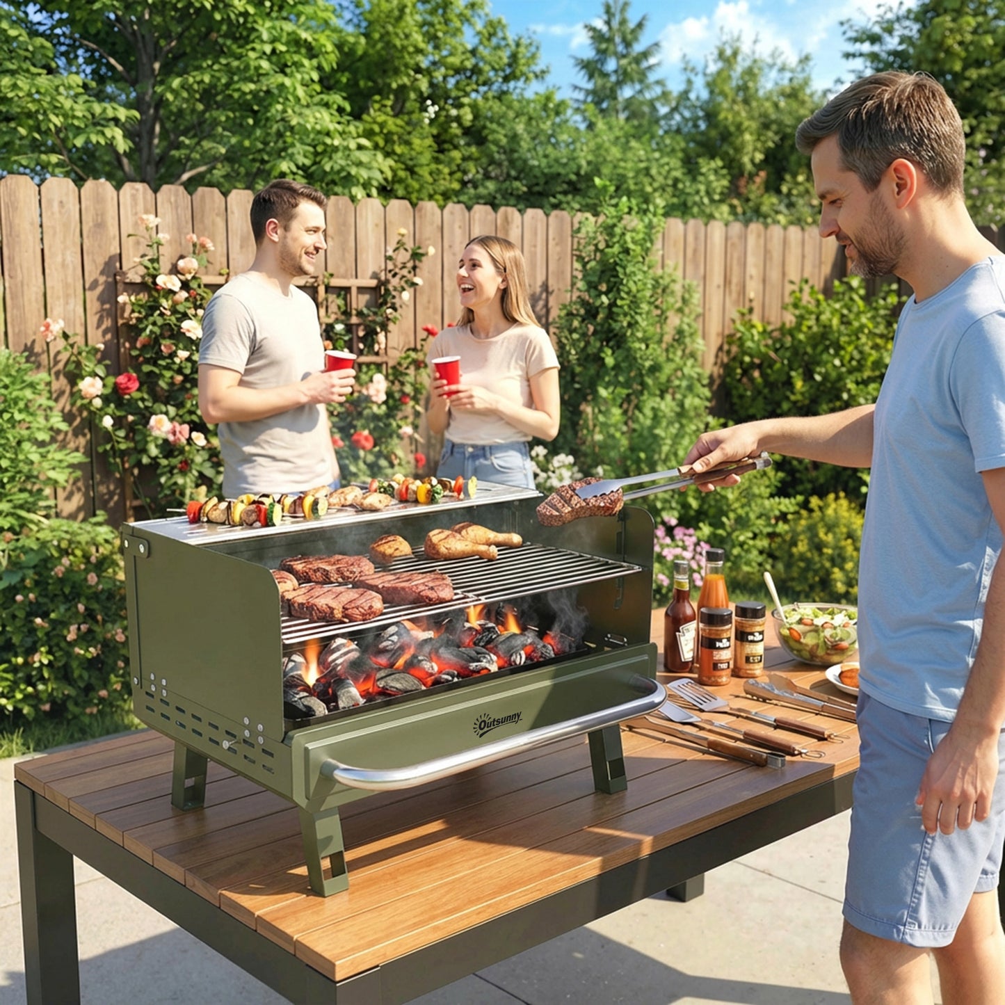 Portable BBQ Grill, Charcoal Barbecue Grill with Adjustable Grates