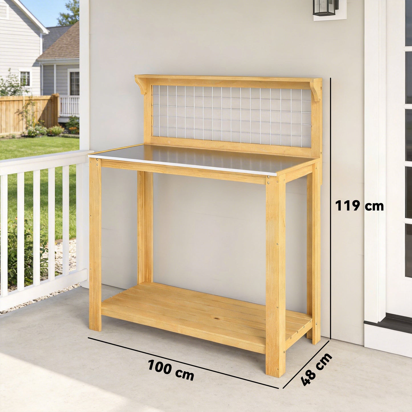 Wooden Potting Bench Table with Aluminium Worktop (1)