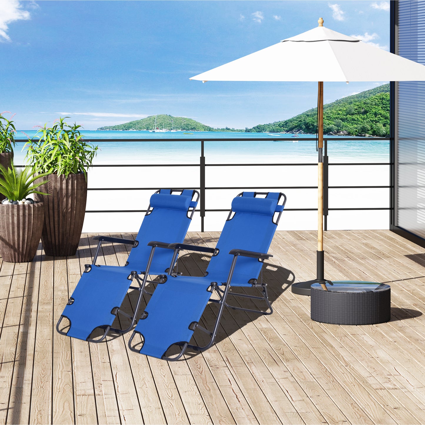 2 in 1 Folding Sun Lounger Reclining Garden Chair Set of 2
