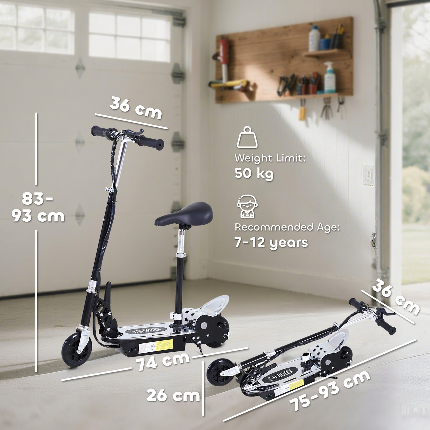 Foldable Powered Scooter with Adjustable Seat, Brake