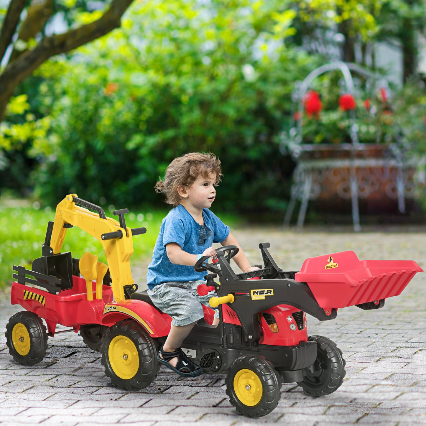Ride On Tractor for Kids, 3 in 1 Ride On Excavator Toy Car