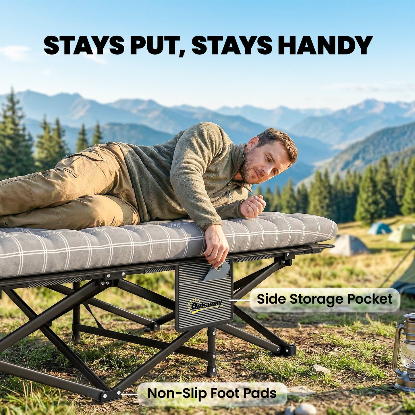 Camping Cot with Soft Pad, 80cm Extra Wide Folding Cots
