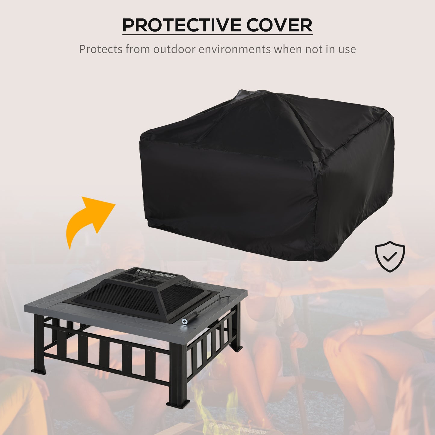 Metal Large Firepit Outdoor Square Fire Pit Brazier with Rain Cover