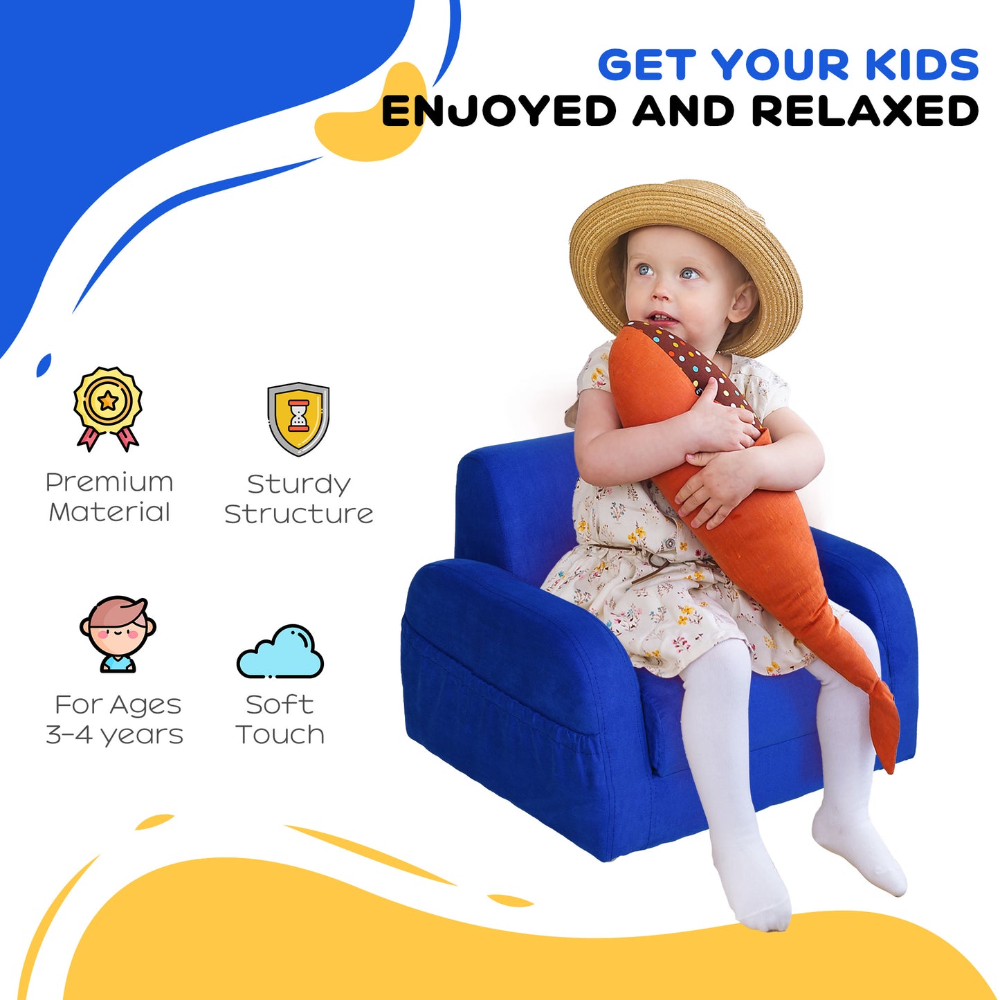 2 In 1 Kids Armchair Sofa Bed Fold Out Padded Wood Frame Bedroom
