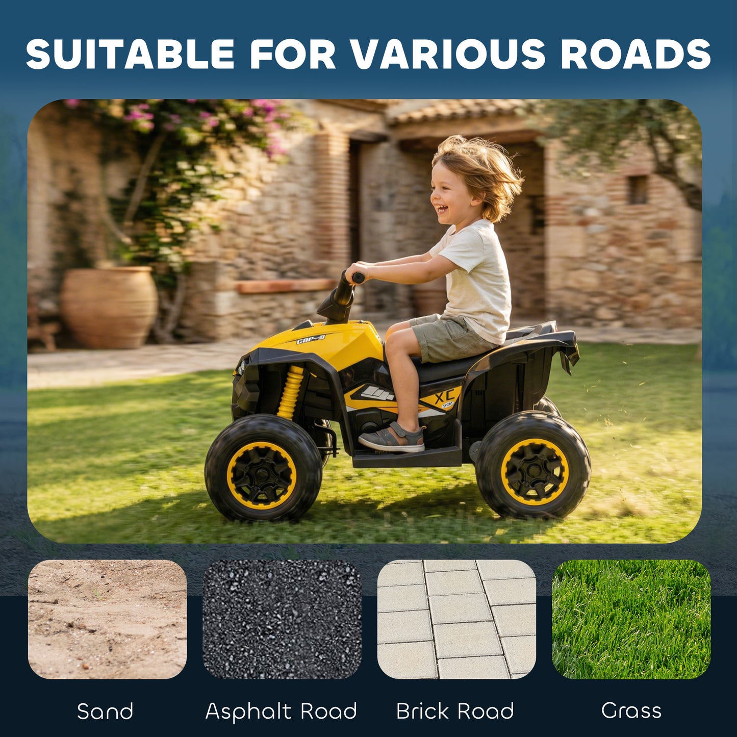12V Ride-On Quad Bike w/ Music, Horn, for Ages 3+ Years