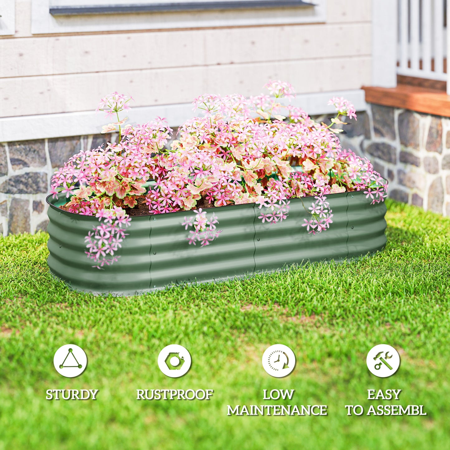 Galvanised Raised Garden Bed, Metal Planter Box with Safety Edging (4)