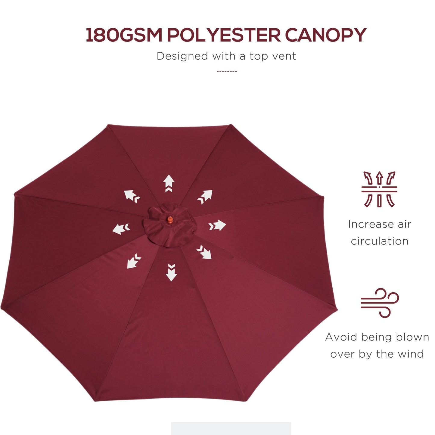 3(m) Garden Parasol, Pulley Operated Patio Umbrella
