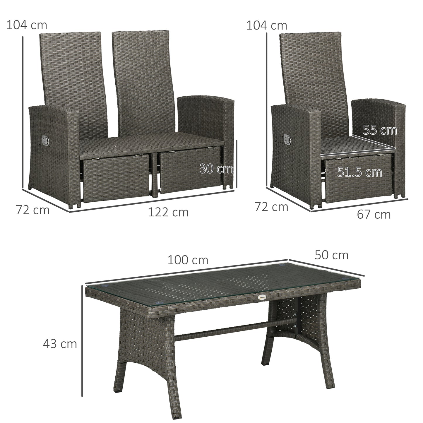 4 Piece Rattan Garden Furniture Set Outdoor Sofa Sectional Set
