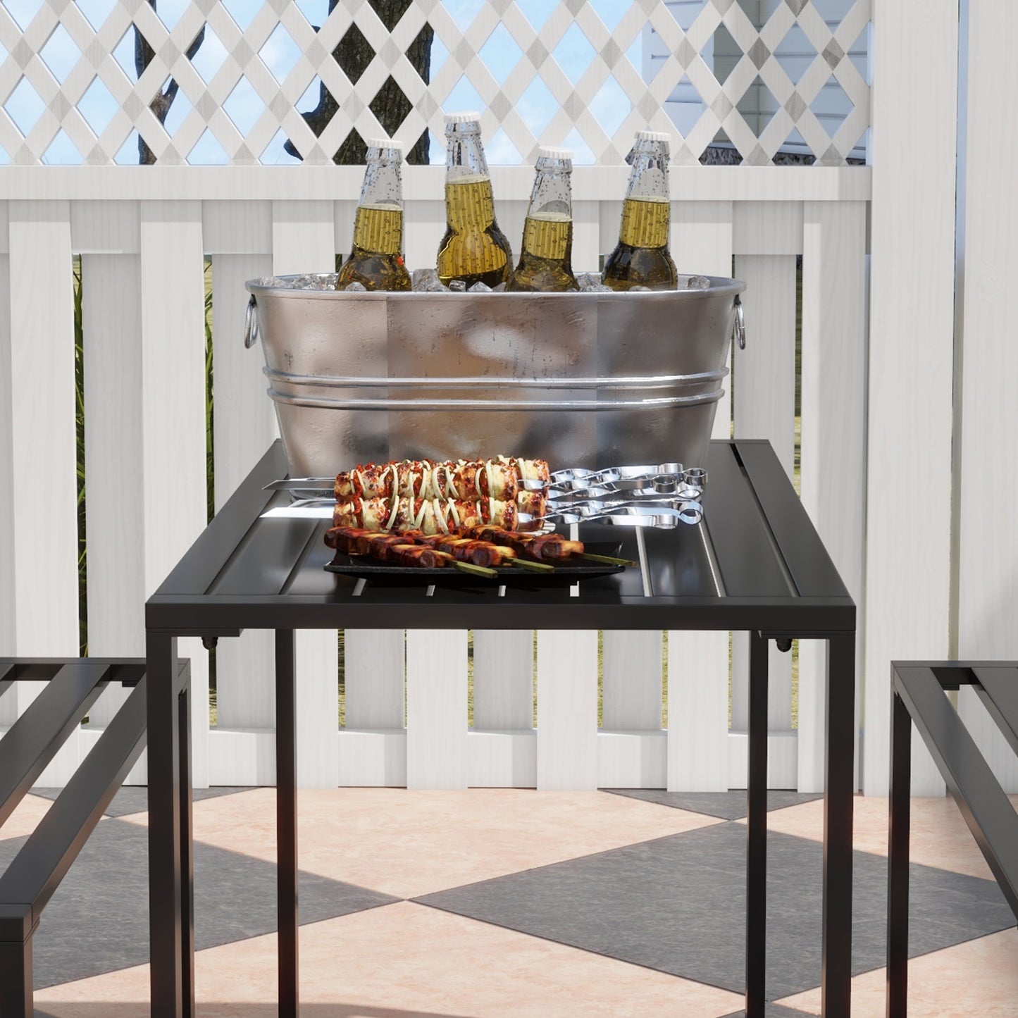 3 Pieces Picnic Bench Set with Table and 2 Benches