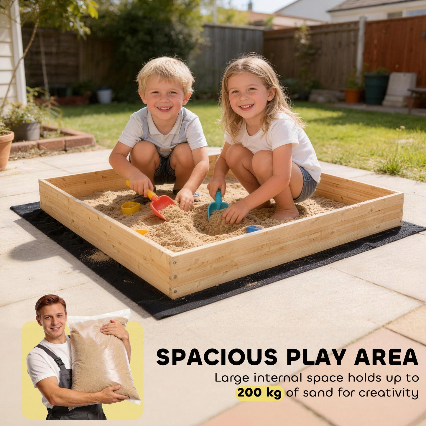 Wooden Sand Pit with Digger, Kids Sandbox Outdoor