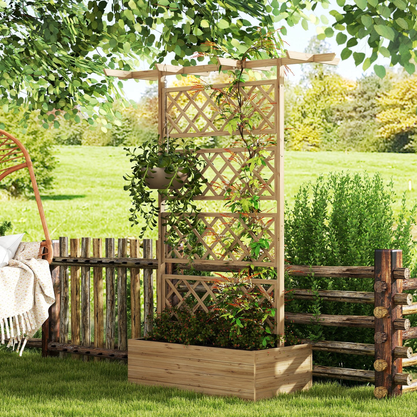 Wooden Trellis Planter Box, Raised Garden Bed to Grow Vegetables (1)