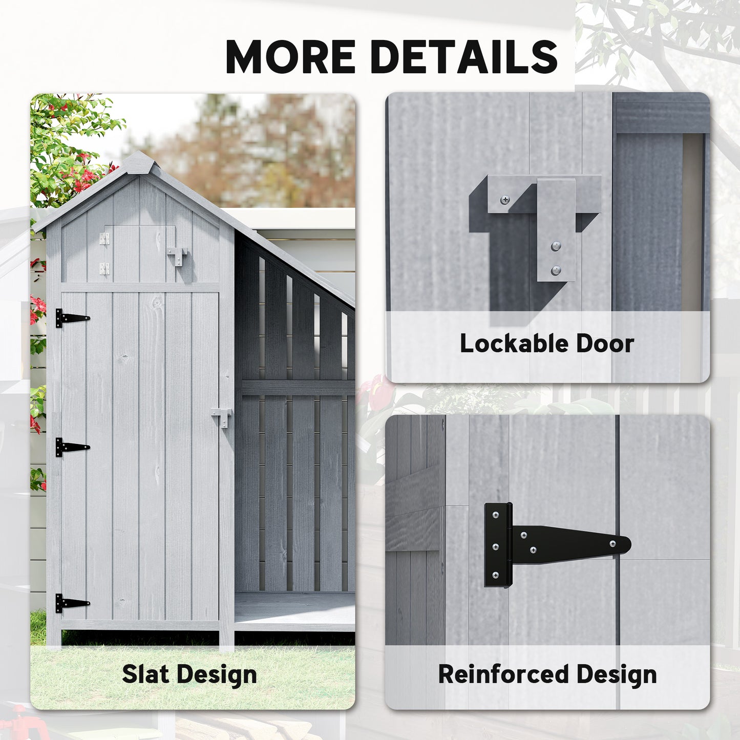 Garden Outdoor Storage Shed 3 Shelves Tilt Roof w/ Firewood Rack