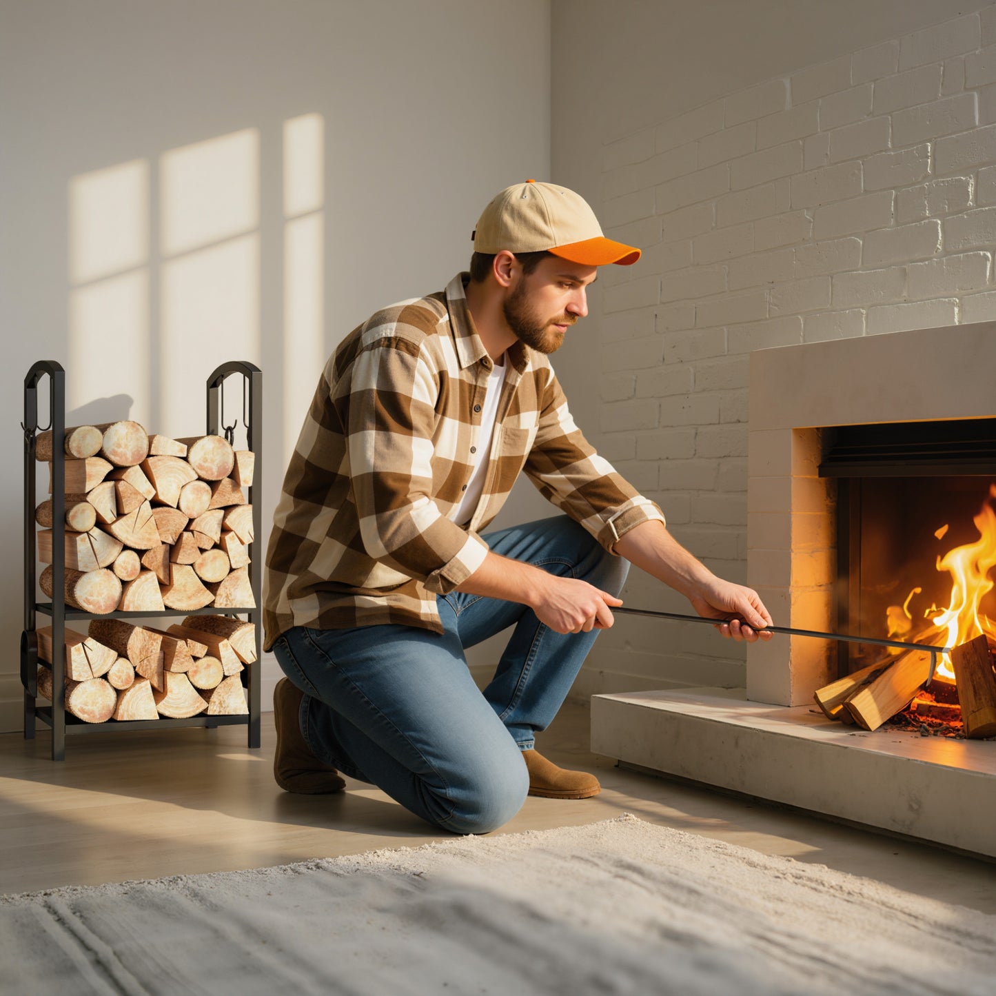 Metal Firewood Log Holder 2 Layer Firewood Rack Indoor Outdoor