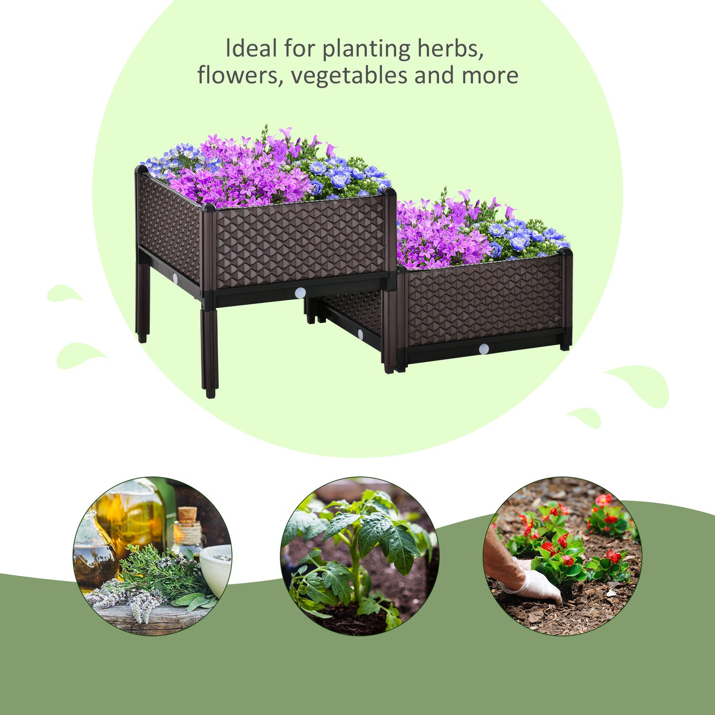 50cm x 50cm x 46.5cm Set of 2 41L Plastic Raised Garden Bed