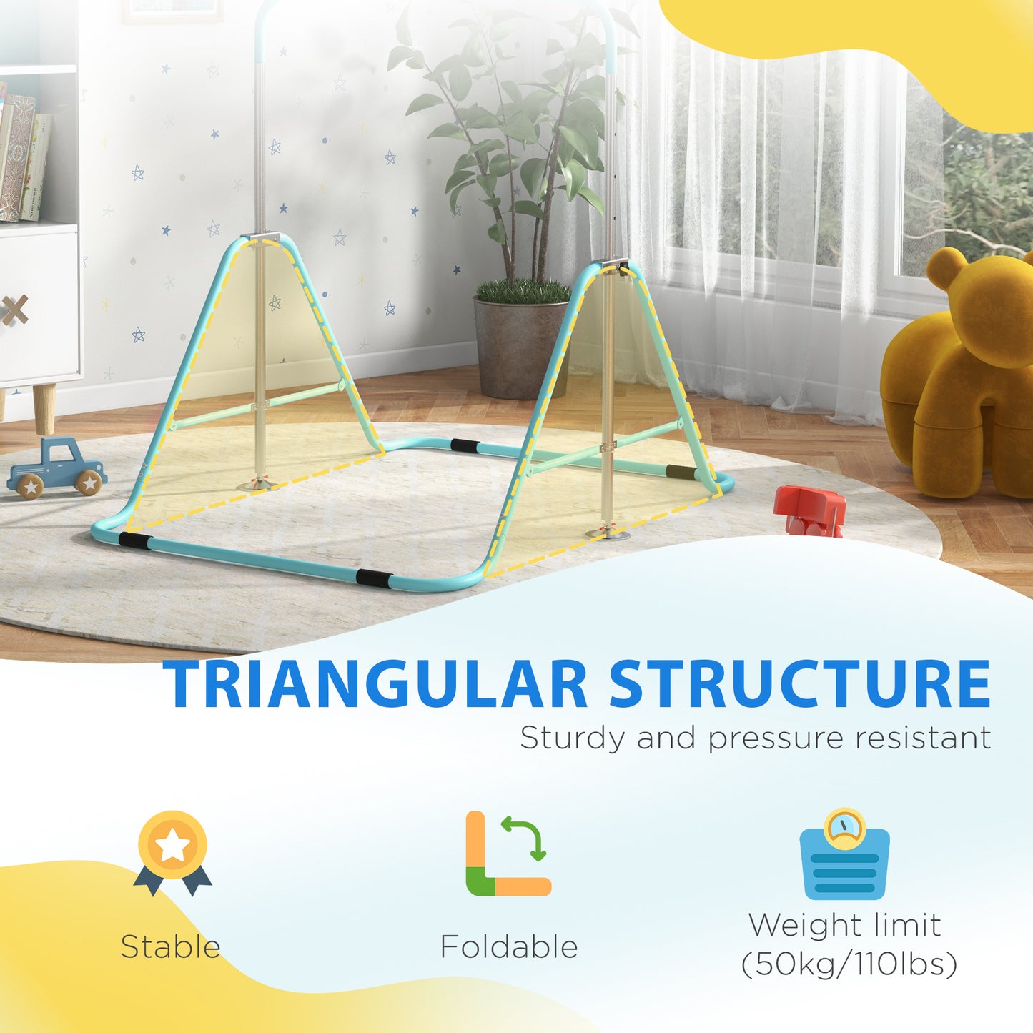 Kids Gymnastic Bar, with Adjustable Height, Foldable Horizontal Bars