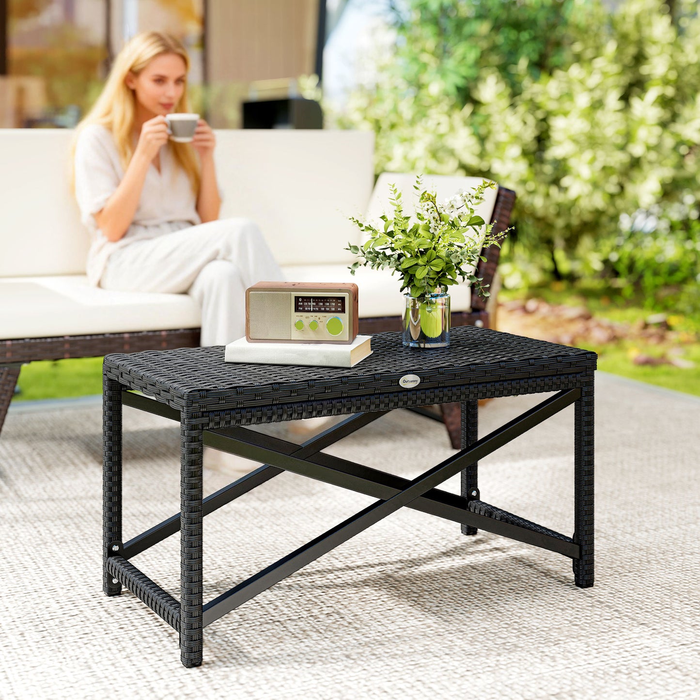 Outdoor Coffee Table Side Table with X-Shape Frame for Patio, Balcony