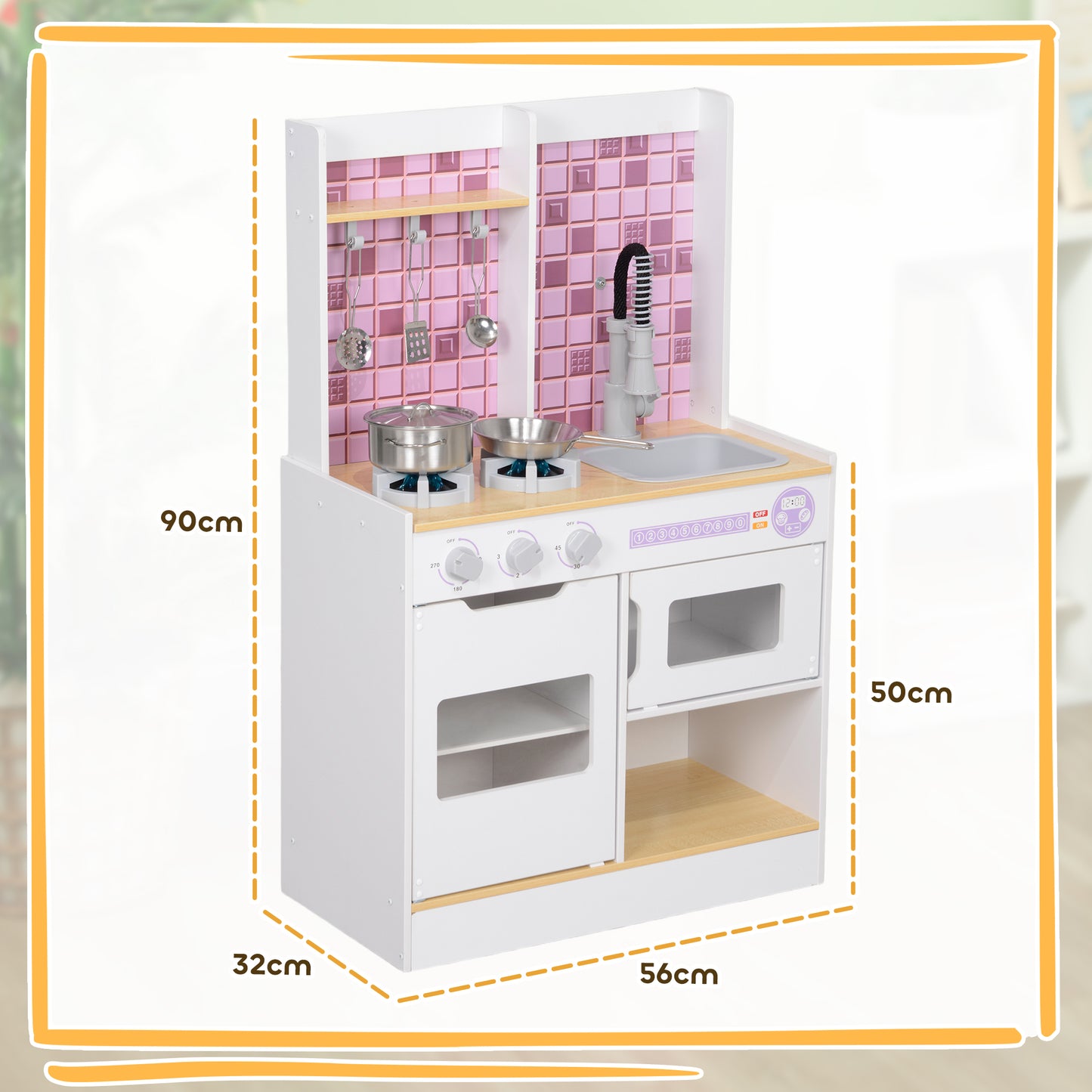 Kids Play Kitchen, Pretend Play Kitchen with Realistic Oven, Stove