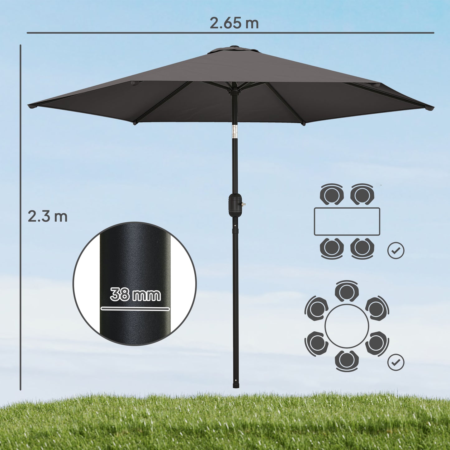 2.6 m Garden Parasol Umbrella with Aluminium Pole (1)