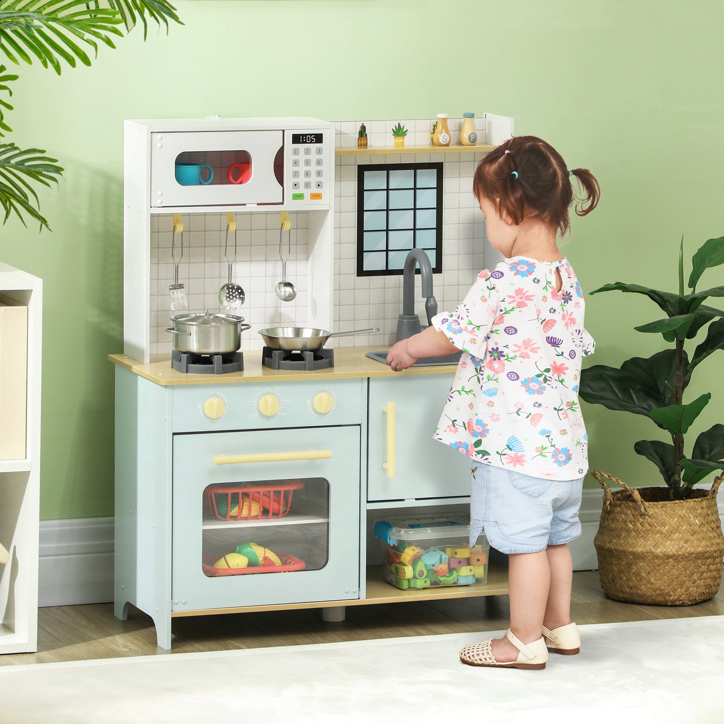 Pretend Play Kitchen, Kids Kitchen Playset with Light & Sound Stove