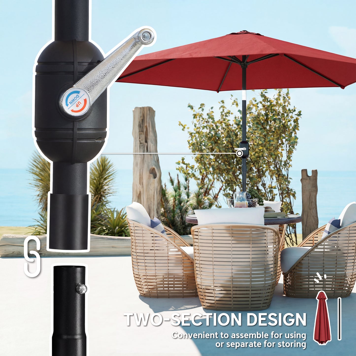 2.6 m Garden Parasol Umbrella with Aluminium Pole (4)