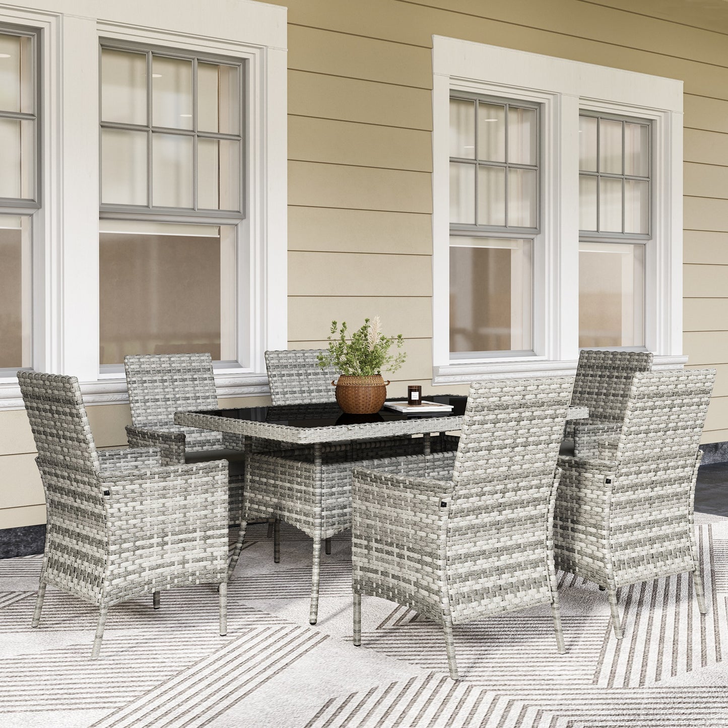 Seven-Piece Rattan Dining Set - Mixed