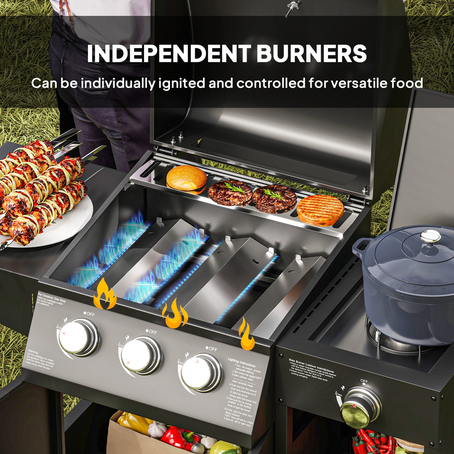3+1 Burner Gas BBQ Grill with Storage Cabinet and Shelves