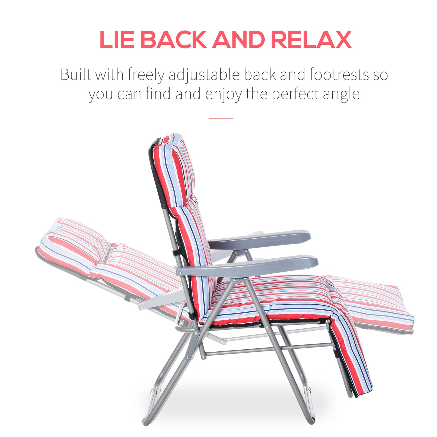 Set of 2 Garden Sun Lounger Outdoor Reclining Seat Cushioned Seat