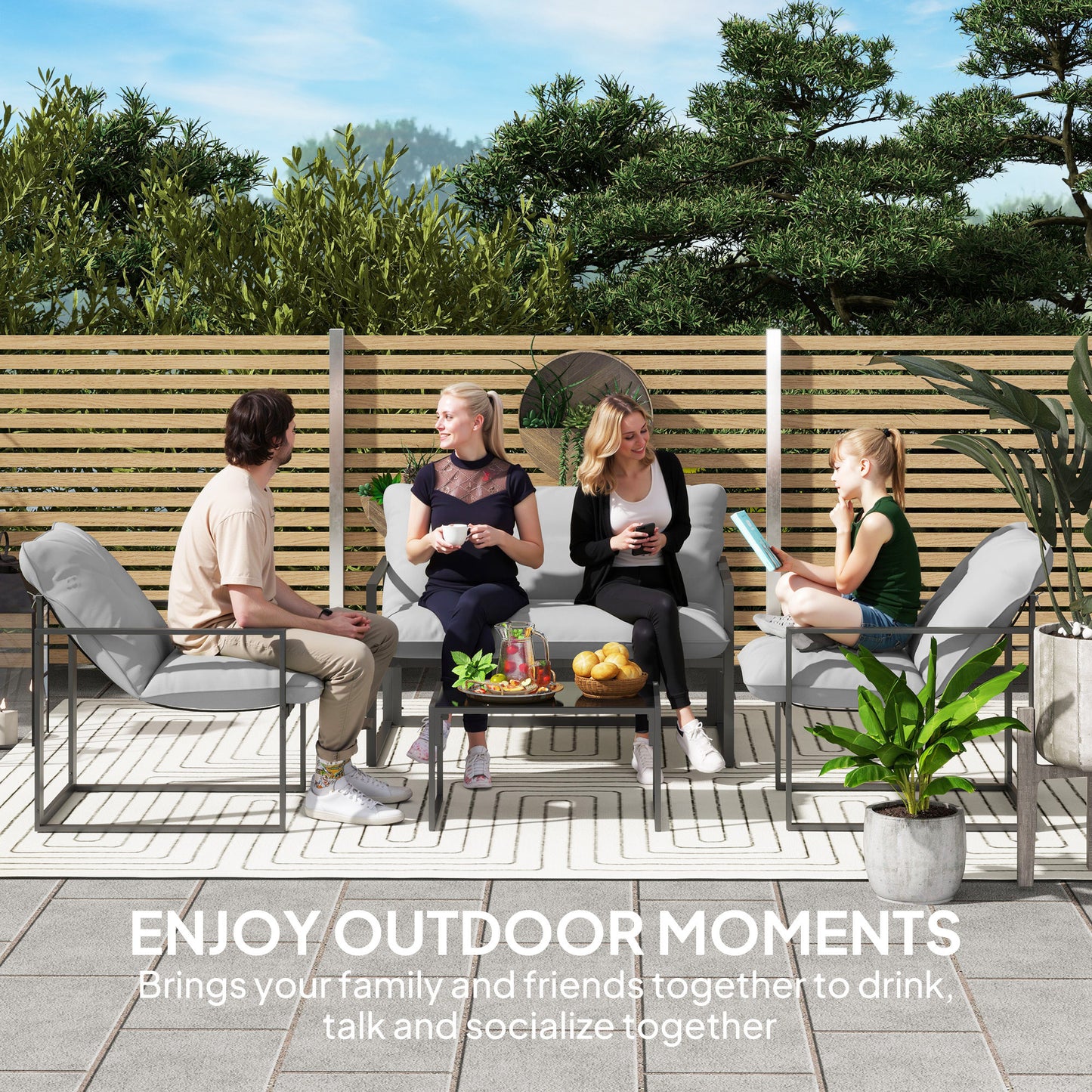 Four-Piece Relaxed Back Garden Dining Set - Black/Light