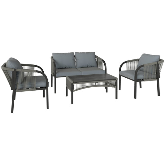4 Piece Rattan Garden Furniture Set with Loveseat, Armchairs, Table