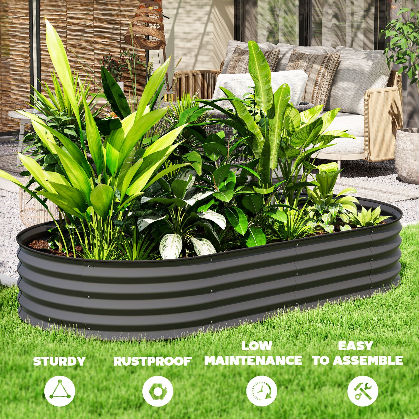 Set of Two 181 x 93cm Steel Planters