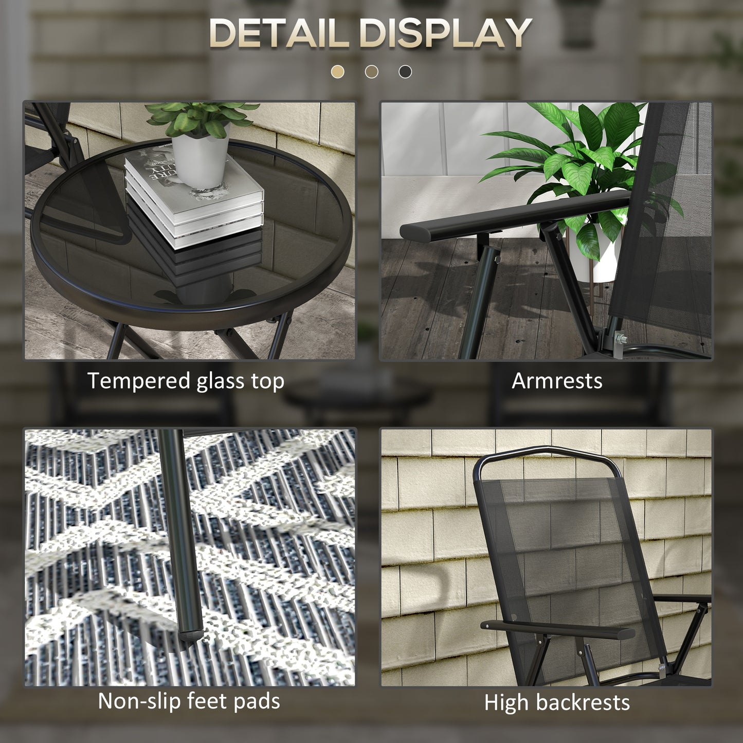 Three-Piece Garden Seat Set, with Glass-Top Table