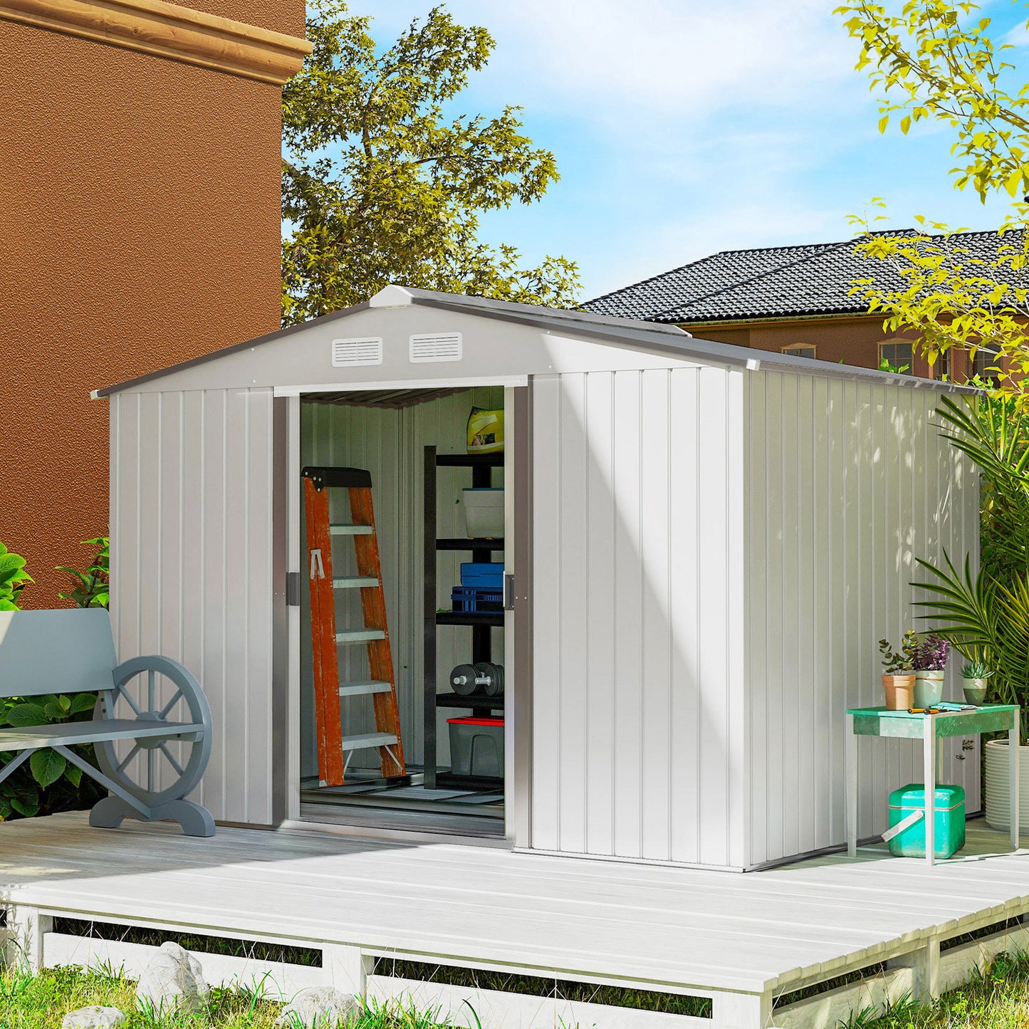 Metal Bike Shed, Mobility Scooter Shed House with Foundation Kit