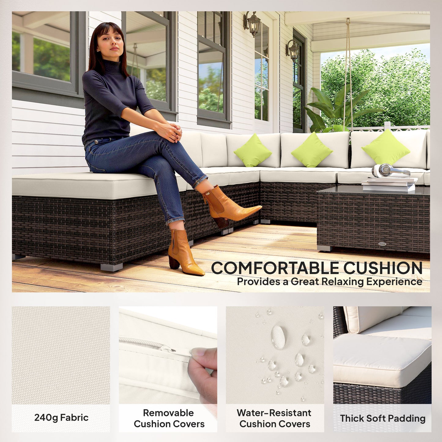 8 Piece Rattan Corner Sofa Set with Wide & Deep Seat