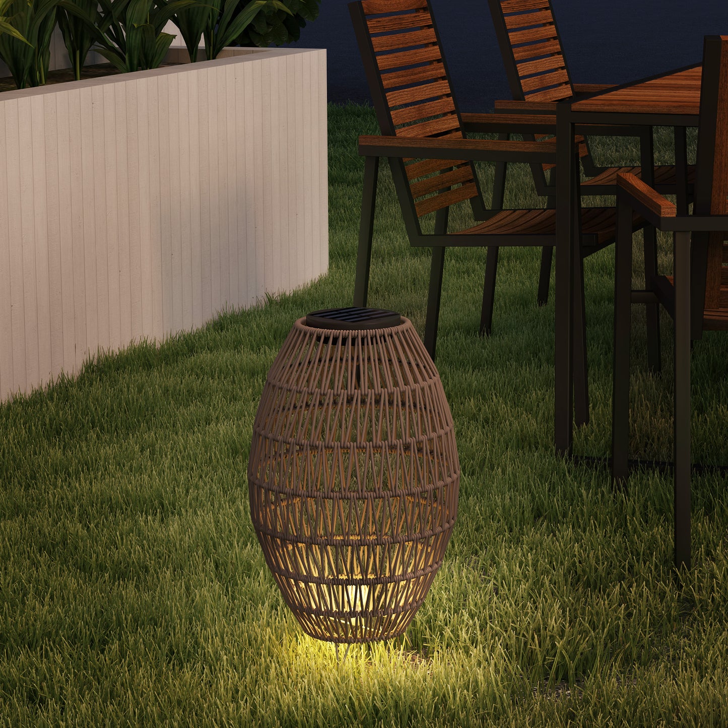 Rattan Solar Lamp, Garden Solar Lantern with Auto On/Off Light