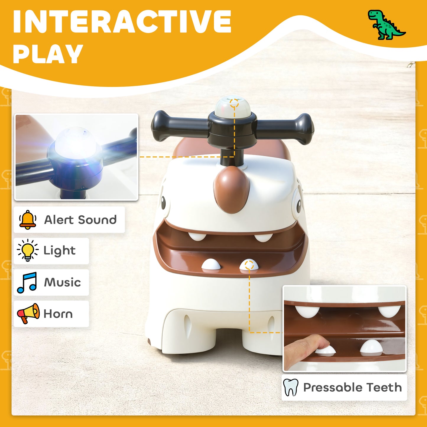 Kids Ride On Car, Dinosaur Foot to Floor Slider with Storage