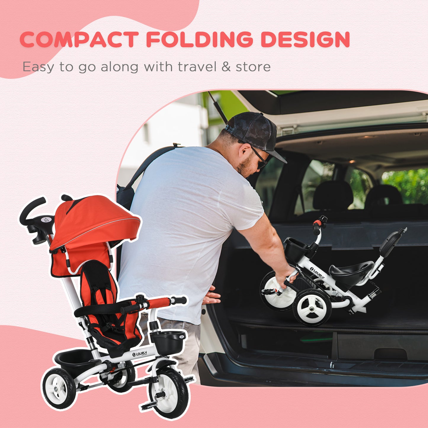 Metal Frame 6 in 1 Baby Push Tricycle with Parent Handle
