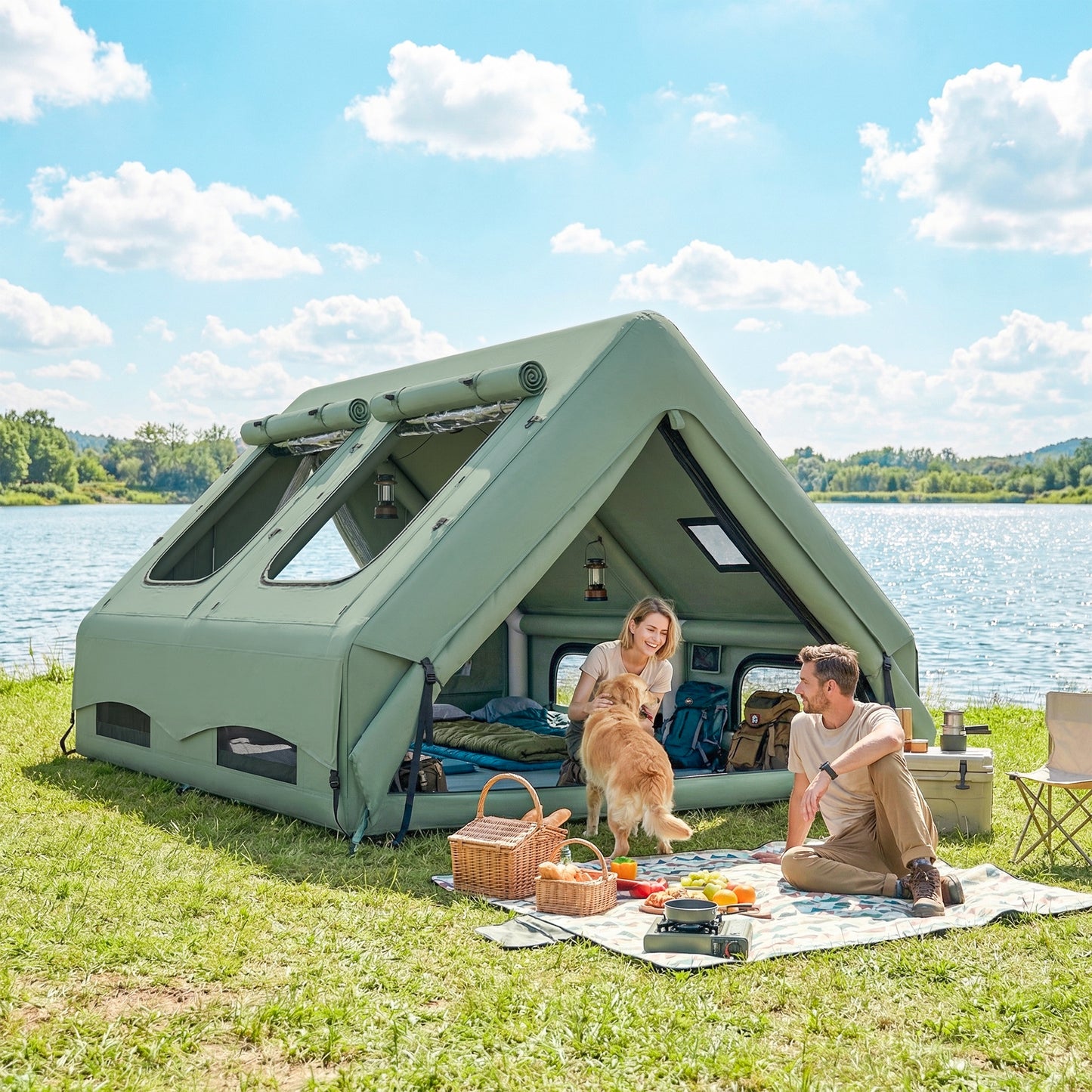 Inflatable Camping Tent, 4 Season Hot Tent 10000mm Waterproof