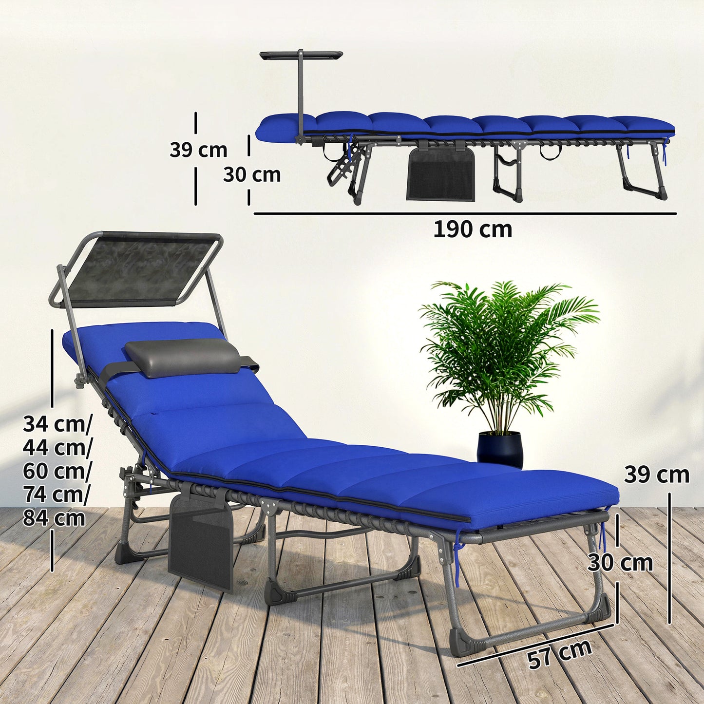 Folding Sun Loungers Set of 2 with Canopy